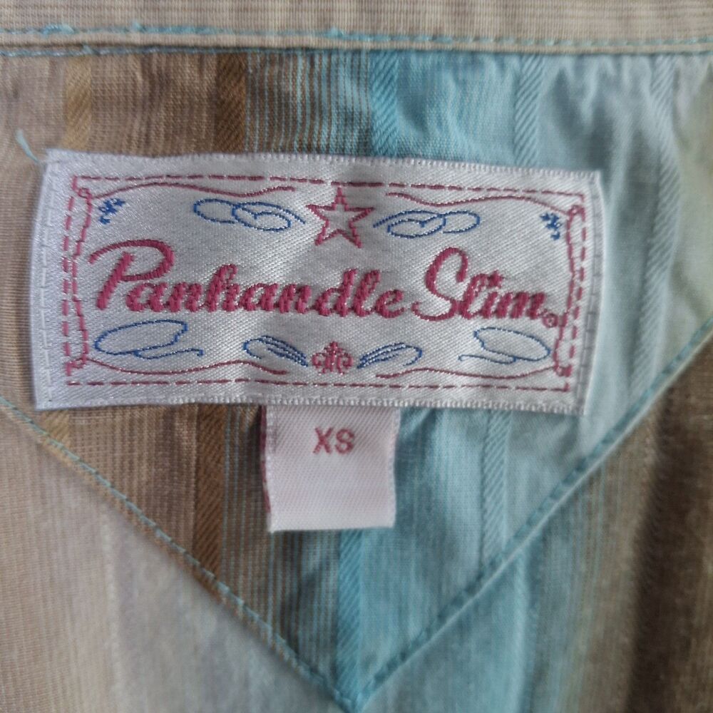 Panhandle Slim Stripe Western Shirt Women XS Diamond Pearl Snap Turquoise  Rodeo - Picture 9 of 15